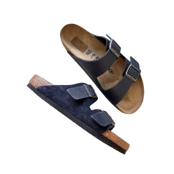 Birkenstock Men's Size 43 Arizona Navy Blue Leather Sandals - Picture 1 of 10